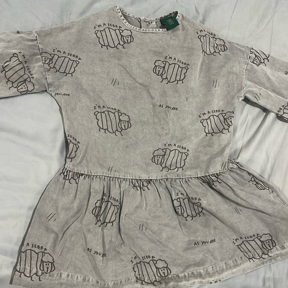 Bonmot adorable little girls washed grey dress size 18-24 months